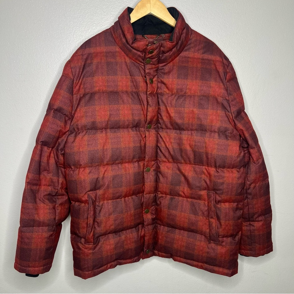 Pendleton Jacket Red Plaid Puffer Duck Down Zip & Snap Men's XL